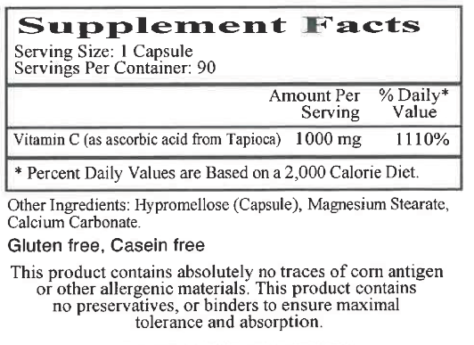 Vitamin C 1000mg (from tapioca) - 90 / 120 capsules