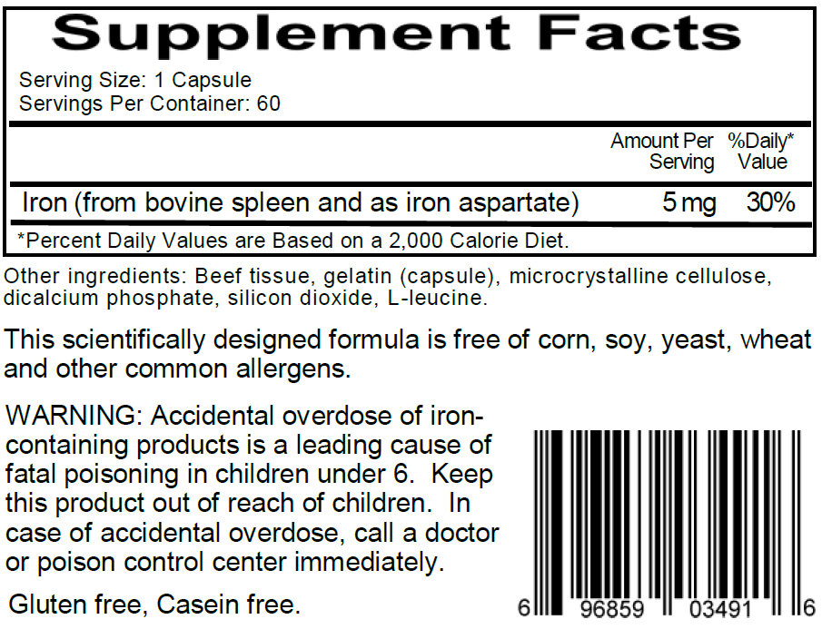 Ferritin (Iron Storage Protein, Fe 5 mg) - 60 capsues