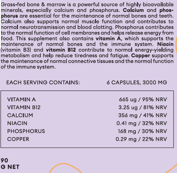 Grass Fed Beef Bone & Marrow - 180 capsules