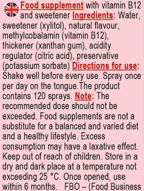 Vitamin B12 adult spray 500mcg - 25ml
