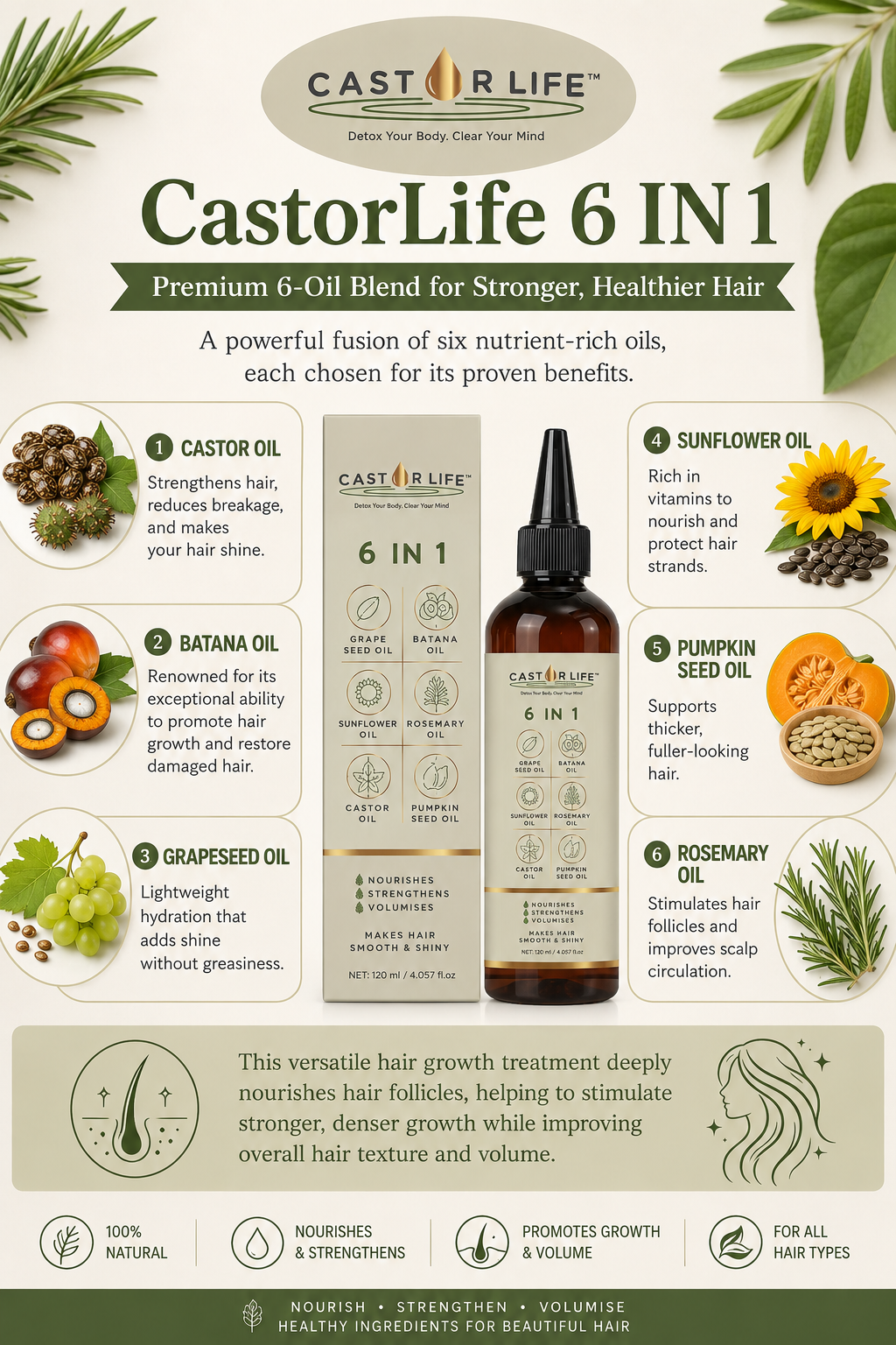 CastorLife 6 IN 1 Hair Oil - 120ml