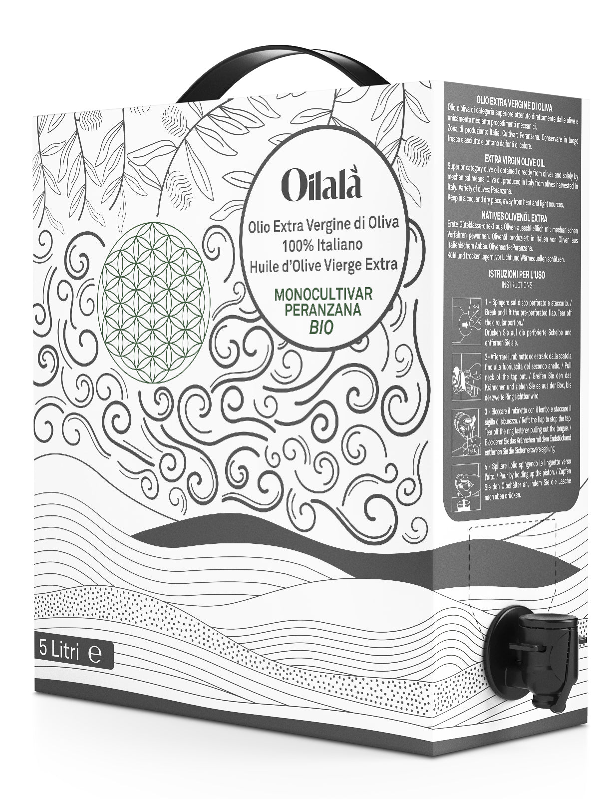 Organic Extra Virgin Olive Oil monovariety - 5 Liters bag in a box