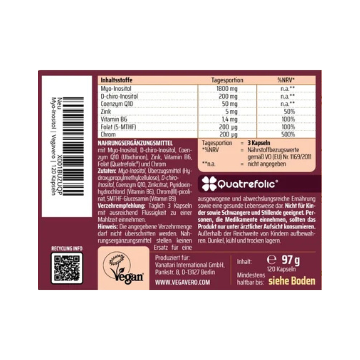 Inositol (Myo-Inositol) complex - 120 capsules / 200gr powder