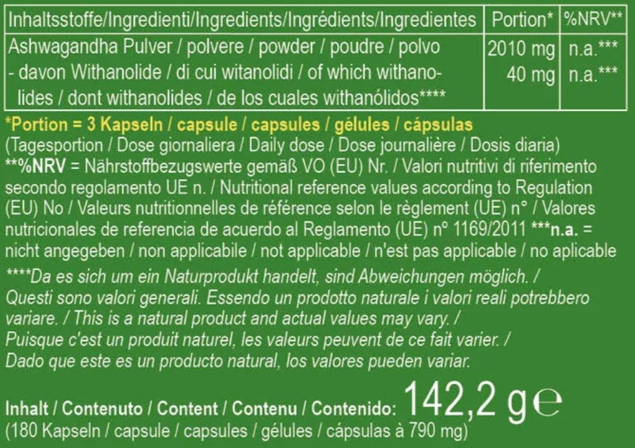 Organic Ashwagandha -180 Capsules
