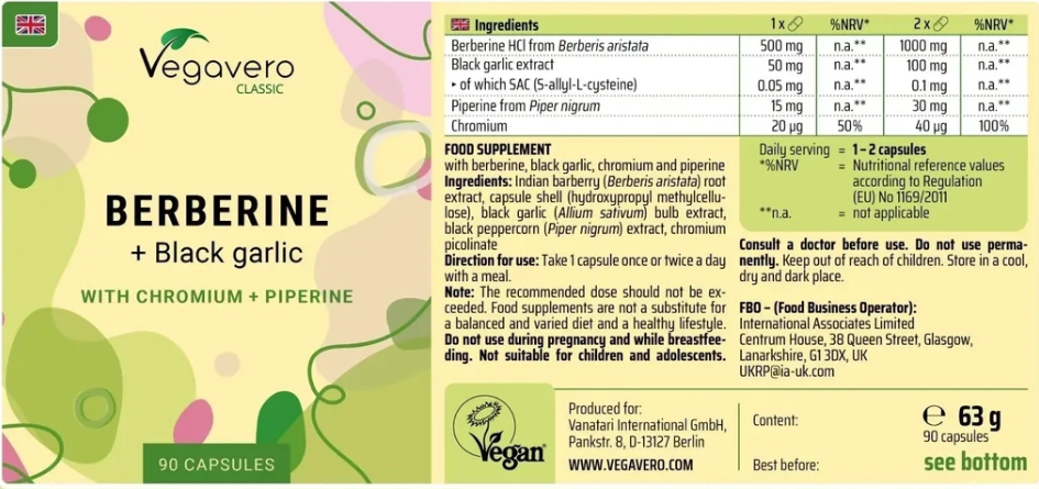 Berberine  plus 350mg and black garlic -  90 capsules