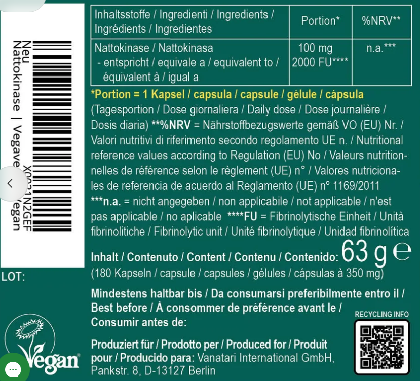 Nattokinase 100mg /2000 FU's - 180 capsules