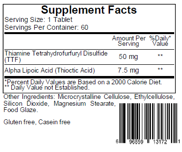 Lipothiamine (B1 - TTFD 50 mg, Lipoic Acid 7.5 mg) - 60 tablets