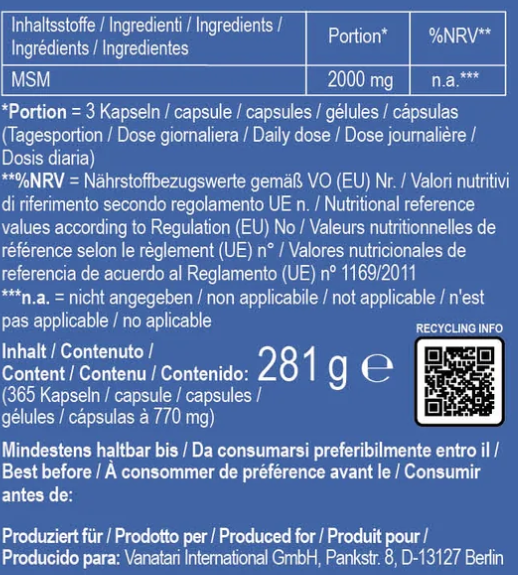 MSM - organic Sulphur - 365 capsules