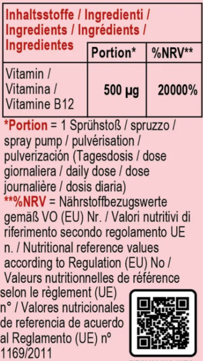 Vitamin B12 adult spray 500mcg - 25ml