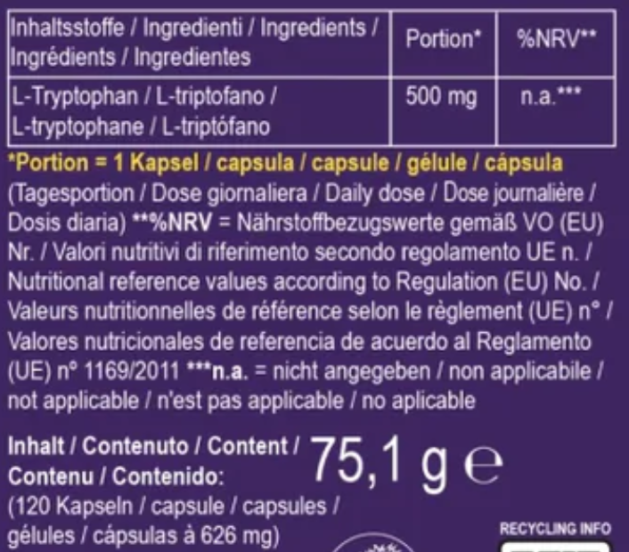 L-Tryptophan - 120 Capsules