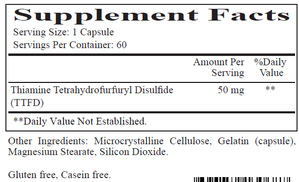 All thiamine (fat soluble B1 - TTFD, 50 mg) -  60 capsules