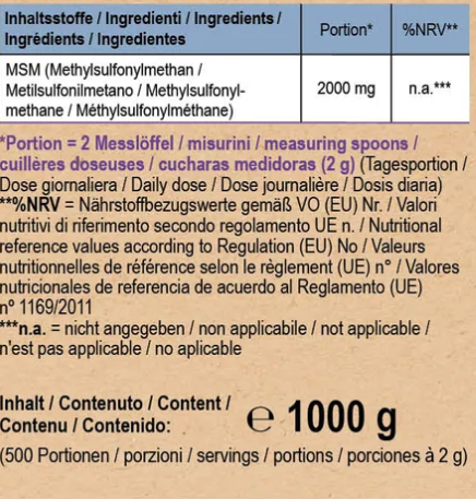 MSM - Organic Sulphur powder - 1kg